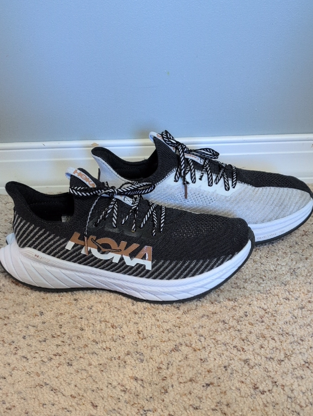 Hoka One One Carbon X 3 Black White Peach Womens Running Shoes 1123193 BWHT 10.5